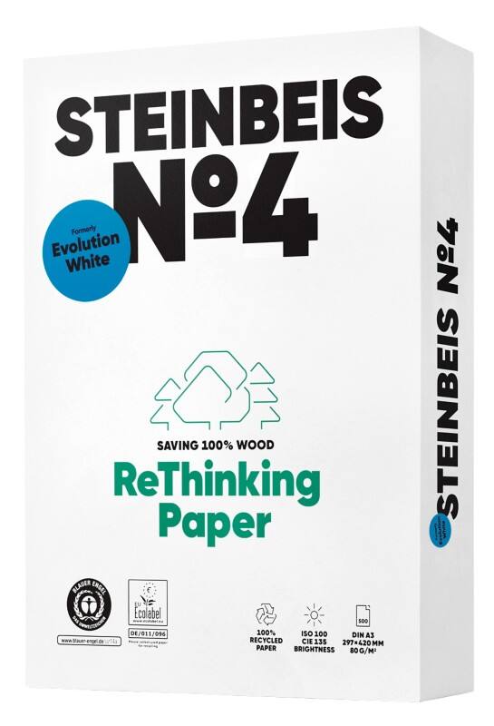 Steinbeis No.4 A3 Printer Paper White 100% Recycled 80 gsm Smooth 500 Sheets