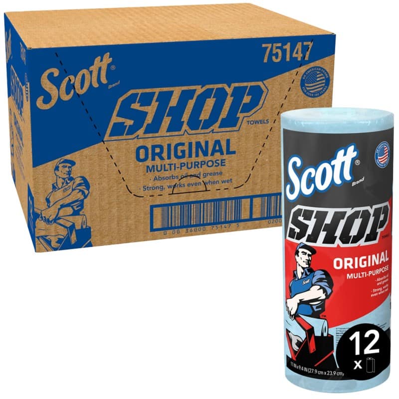 Scott Shop Original  Paper Hand Towels Blue 1 Ply 75147 55 Sheets Pack of 12