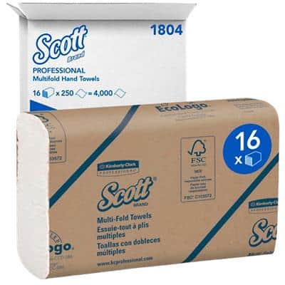 Scott Hand Towels White 1 Ply 1804 16 Packs of 250 Towels