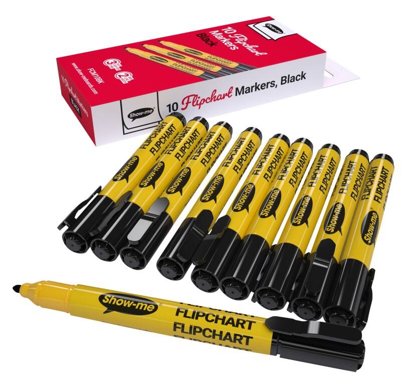 Show-me Flipchart Marker Medium Bullet  - 2 mm Black Pack of 10