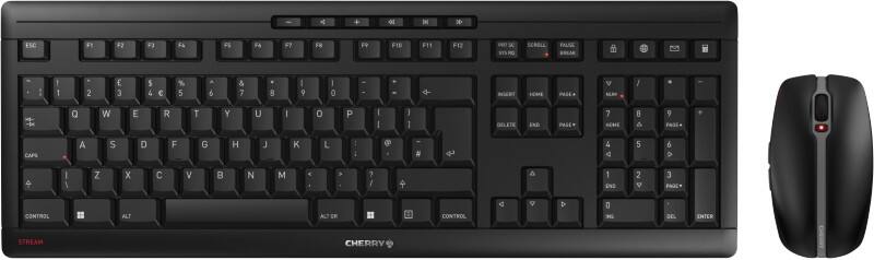 CHERRY Stream Desktop Recharge Premium Keyboard and Mouse Wireless QWERTY Quiet Keystrokes flat Keys Battery-Operated Black JD-8560GB-2