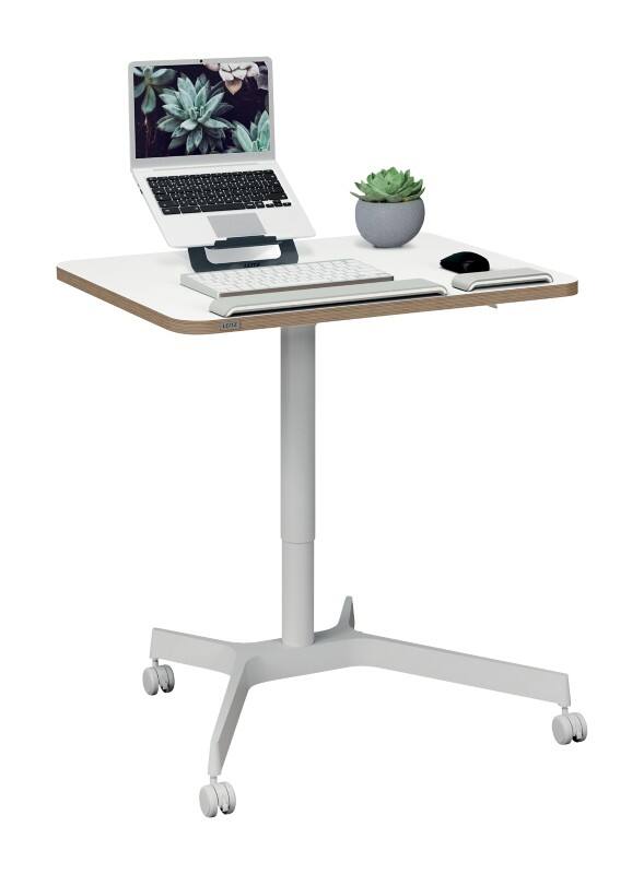 Leitz Ergo Height Adjustable Compact Sit Stand Desk 6536 With 4 Wheels Wood, Aluminium 80 x 75-114 x 60 cm
