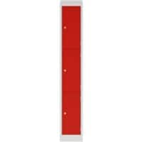 Bisley Steel Locker 3 Doors Combination 300 x 450 x 1,800 mm Light Grey, Cardninal Red