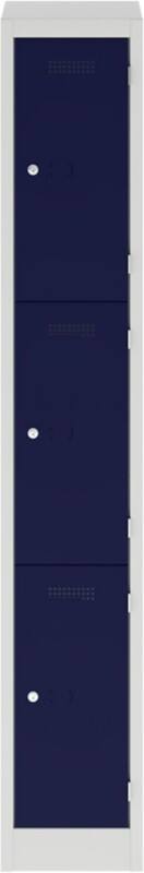 Bisley Steel Locker 3 Doors Combination 300 x 450 x 1,800 mm Light Grey, Oxford Blue