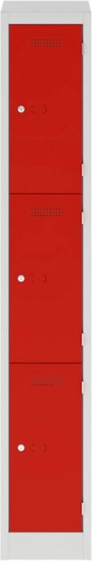 Bisley Steel Locker 3 Doors Combination 300 x 450 x 1,800 mm Light Grey, Cardninal Red