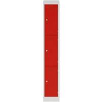 Bisley Steel Locker 3 Doors Combination 300 x 450 x 1,800 mm Light Grey, Cardninal Red