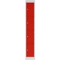 Bisley Steel Locker 4 Doors Pad lock 300 x 450 x 1,800 mm Light Grey, Cardninal Red