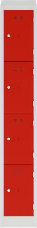 Bisley Steel Locker 4 Doors Combination 300 x 450 x 1,800 mm Light Grey, Cardninal Red