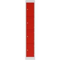 Bisley Steel Locker 4 Doors Combination 300 x 450 x 1,800 mm Light Grey, Cardninal Red