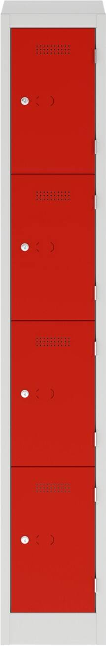 Bisley Steel Locker 4 Doors Combination Lock 300 x 450 x 1,800 mm Light Grey, Cardinal Red
