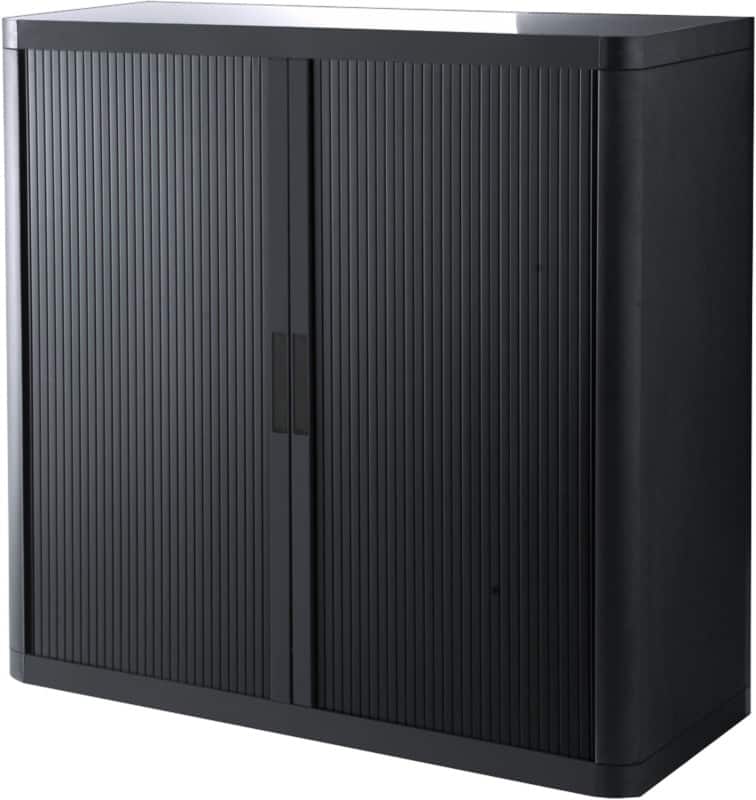 Paperflow Easy Office Tambour Cupboard PS (Polystyrene), Steel 2 Shelves Lockable 1,100 x 415 x 1,040 mm Black