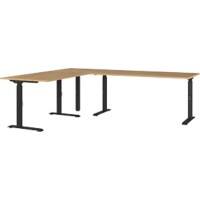 GERMANIA AGENDA Height Adjustable Corner Desk 240 (W) x 200 (D) x 91 (H) cm Black, Grandson oak Repro.