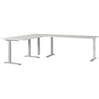 GERMANIA AGENDA Height Adjustable Corner Desk 240 (W) x 200 (D) x 91 (H) cm Light Grey, Silver