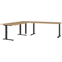 GERMANIA AGENDA Height Adjustable Corner Desk 240 (W) x 220 (D) x 91 (H) cm Black, Grandson oak Repro.