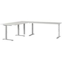 GERMANIA AGENDA Height Adjustable Corner Desk 240 (W) x 220 (D) x 91 (H) cm Light Grey, Silver