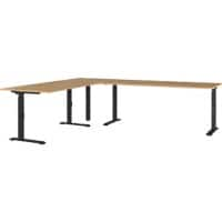 GERMANIA AGENDA Height Adjustable Corner Desk 260 (W) x 220 (D) x 91 (H) cm Black, Grandson oak Repro.