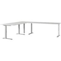 GERMANIA AGENDA Height Adjustable Corner Desk 260 (W) x 220 (D) x 91 (H) cm Light Grey, Silver