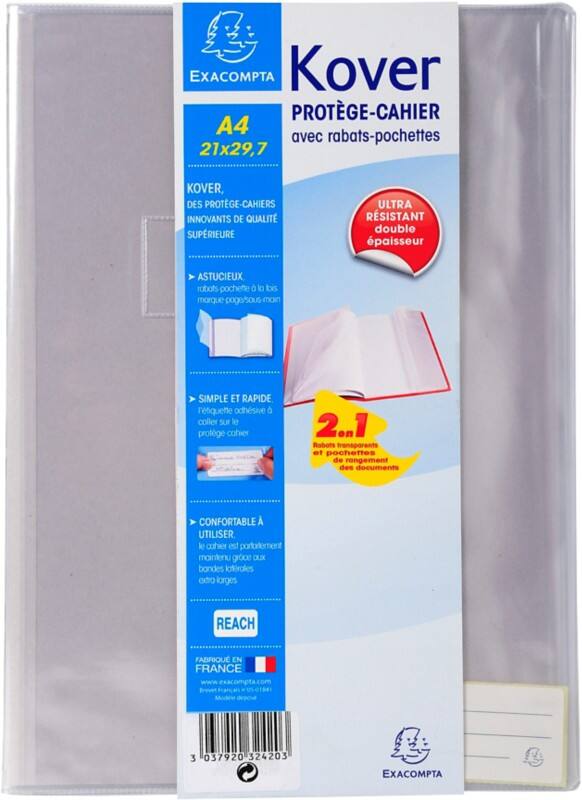 Exacompta Kover Book Cover A4 Plastic, PVC (Polyvinyl Chloride) Transparent Pack of 60