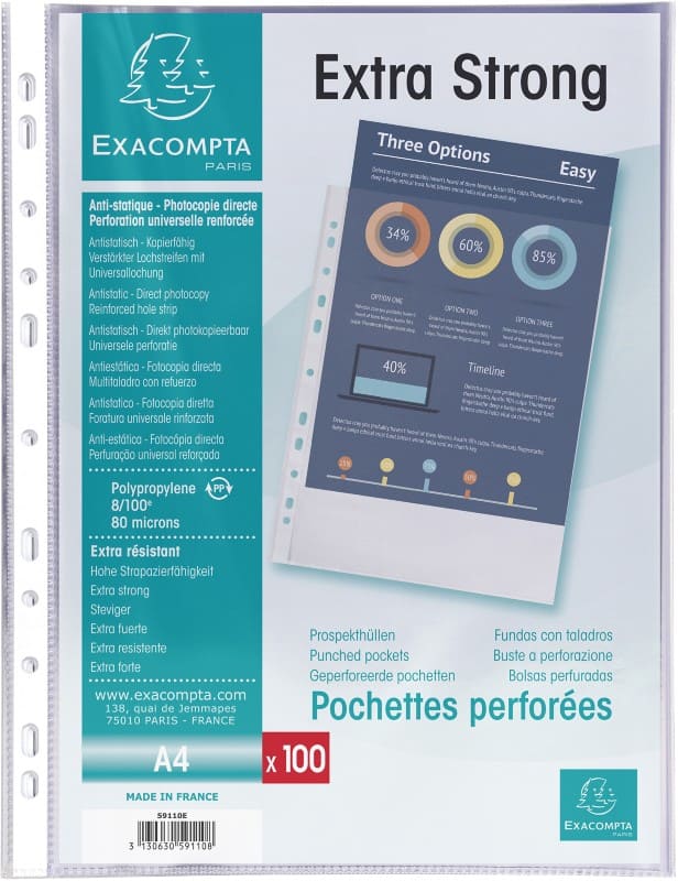 Exacompta Punched Pockets  Textured Transparent 11 Holes 59110E Pack of 500