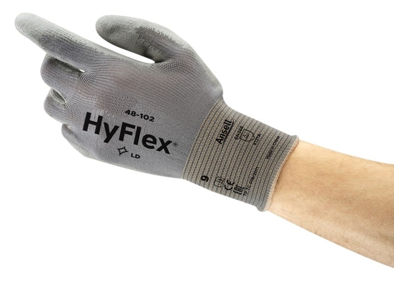 Ansell HyFlex Mechanical Protection Non-Disposable Handling Gloves Nylon, PU (Polyurethane) Size 8 Grey 12 Pairs