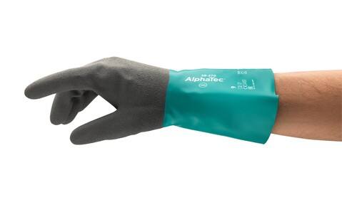 Ansell AlphaTec Chemical Protection Non-Disposable Safety Gloves Nitrile, Nylon Size 8 Grey, Turquoise 6 Pairs of 2 Gloves