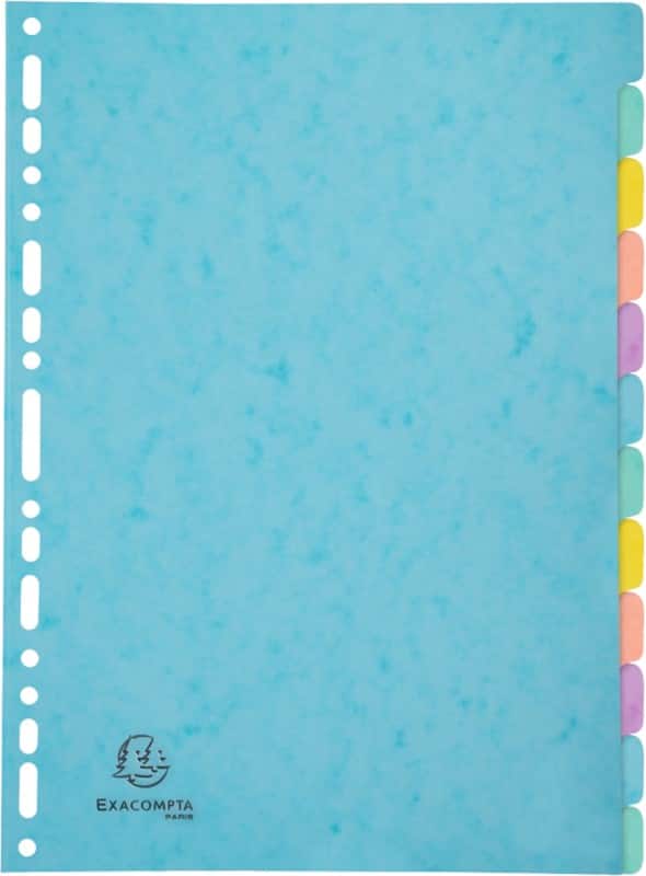 Exacompta Aquarel Blank Dividers A4+ Multicolour 12 Part Mottled Pressboard 17 Holes 7712E Pack of 15