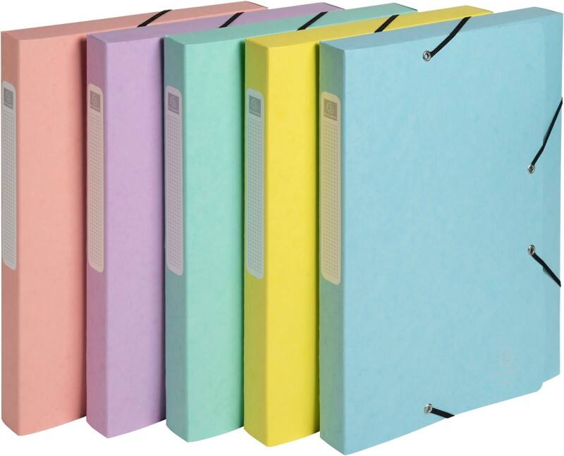 Exacompta Aquarel Filing Box 18560E A4 Mottled Pressboard Rubber Band 25 (W) x 2.5 (D) x 33 (H) cm Assorted Colours 25 mm Pack of 10