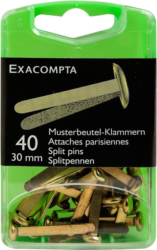 Exacompta Paper Fasteners Gold Non Adhesive 14748E 5.7 (W) x 2.2 (D) x 9 (H) cm Pack of 200