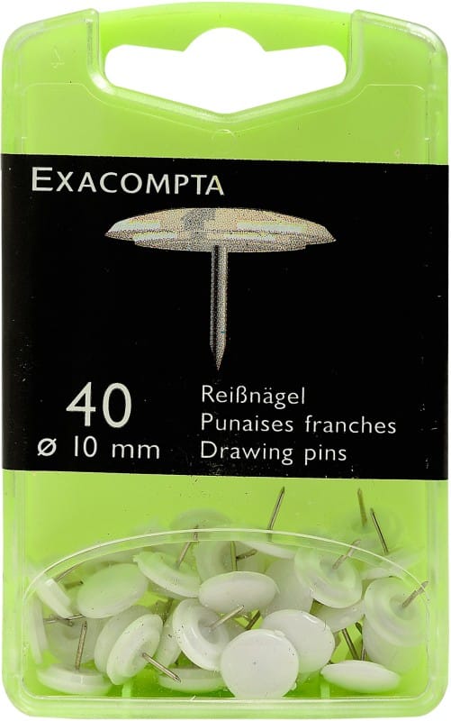 Exacompta Drawing Pins PS (Polystyrene) 10 mm White Pack of 40