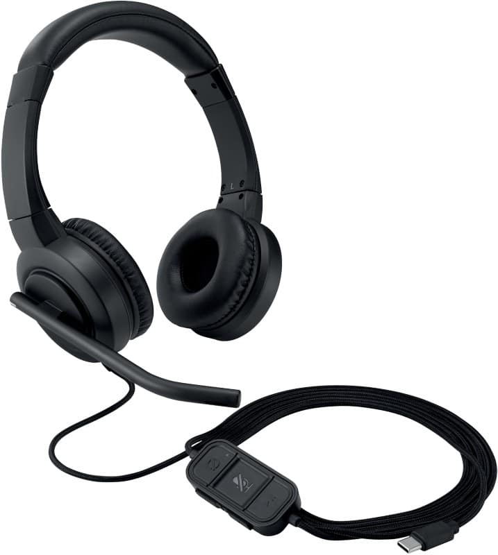 Kensington H1000 Wired Headset K83450WW On-Ear 1.8 m USB-C Cable Noise Cancelling Microphone Black