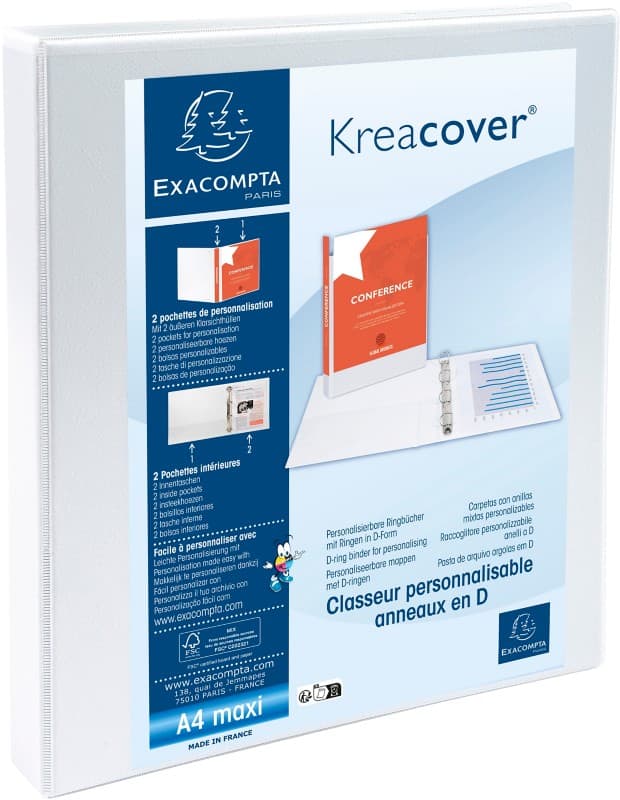 Exacompta Kreacover 16 mm Ring Binder PP (Polypropylene) A4+ 2 Rings White 54940E Pack of 10