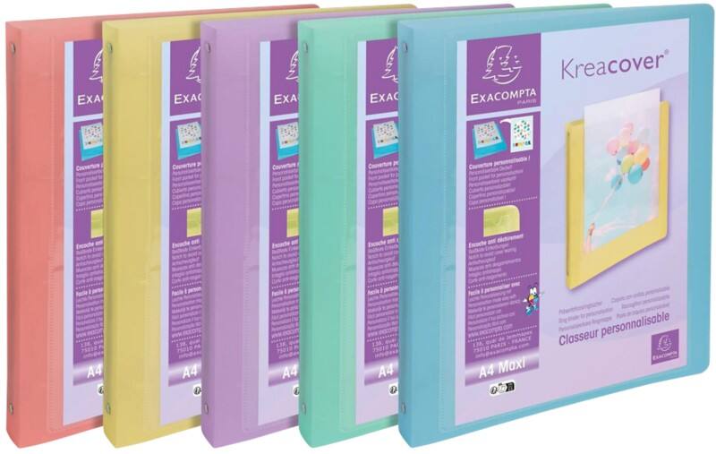Exacompta Kreacover Pastel 30 mm Ring Binder PP (Polypropylene) A4+ 4 Rings Assorted 51779E 1Pack of 5