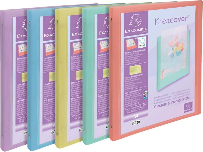 Exacompta Kreacover Pastel 15 mm Ring Binder PP (Polypropylene) A4 4 Rings Assorted 51279E Pack of 20