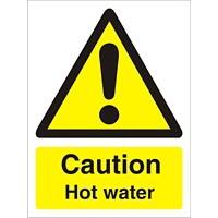 Warning Sign Hot Water Vinyl 7.5 x 5 cm  Pack of 5