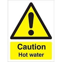 Warning Sign Hot Water Vinyl 7.5 x 5 cm  Pack of 5