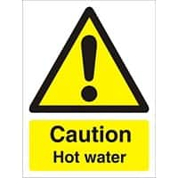 Warning Sign Hot Water Plastic Yellow, Black 7.5 x 5 cm  Pack of 5