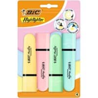 BIC Highlighter Pastel Yellow, Green, Pink, Blue Chisel 1.2 mm Pack of 4