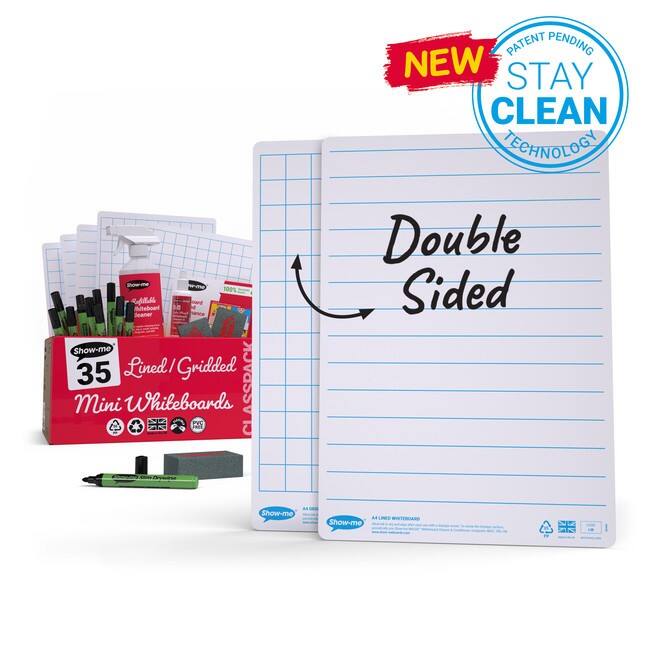 Show-me Whiteboard Set Non Magnetic Polypropylene Double Sided 34.7 (W) x 24 (H) cm