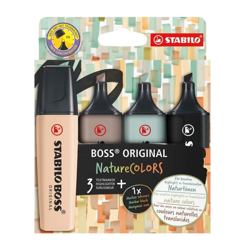 STABILO BOSS ORIGINAL NatureCOLORS Highlighter Multicolour  Broad Chisel  - 5 mm Pack of 4