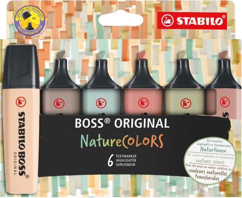 STABILO BOSS ORIGINAL NatureCOLORS Marker Assorted Broad Chisel 2 - 5 mm Pack of 6