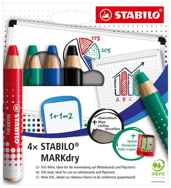 STABILO MARKdry Whiteboard Marker Assorted Extra Broad Pencil Pack of 5