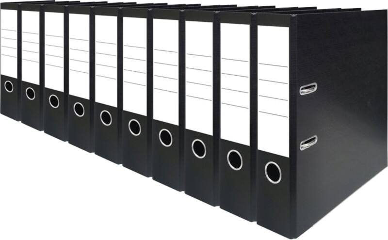 Wide Lever Arch File A4 80 mm Black 2 Rings Cardboard, PP (Polypropylene) Textured Pack of 10