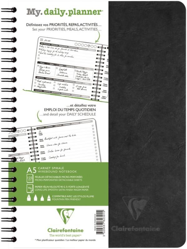 Clairefontaine Age Bag Daily Planner A5 Black Ruled Twin Wire Perforated 782391C