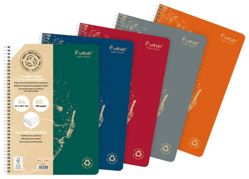 Clairefontaine Forever A4 Ruled Twin Wire Side Bound Soft Cover Assorted Perforated 120 Pages