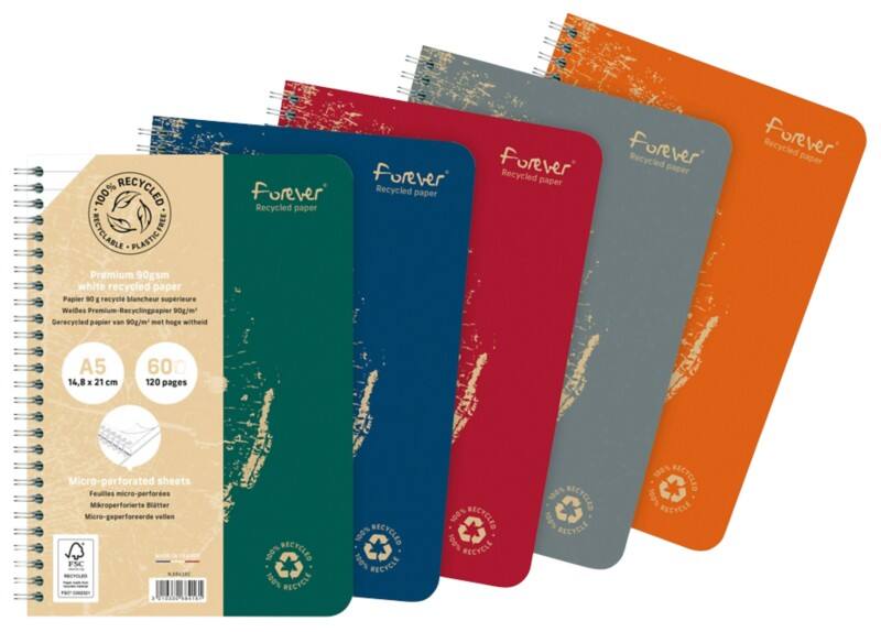 Clairefontaine Forever A5 Ruled Twin Wire Side Bound Soft Cover Assorted Perforated 120 Pages