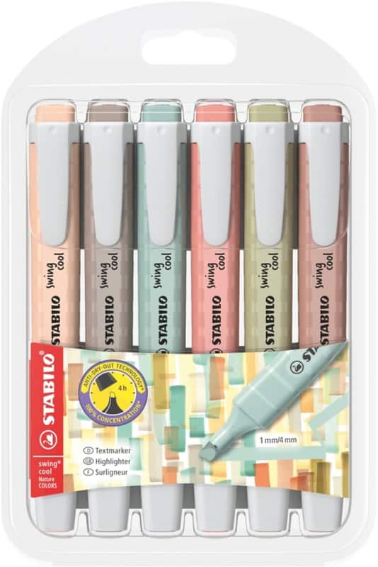 STABILO Swing Cool 275/6-09 Highlighter Assorted  Broad Chisel  -   Pack of 6