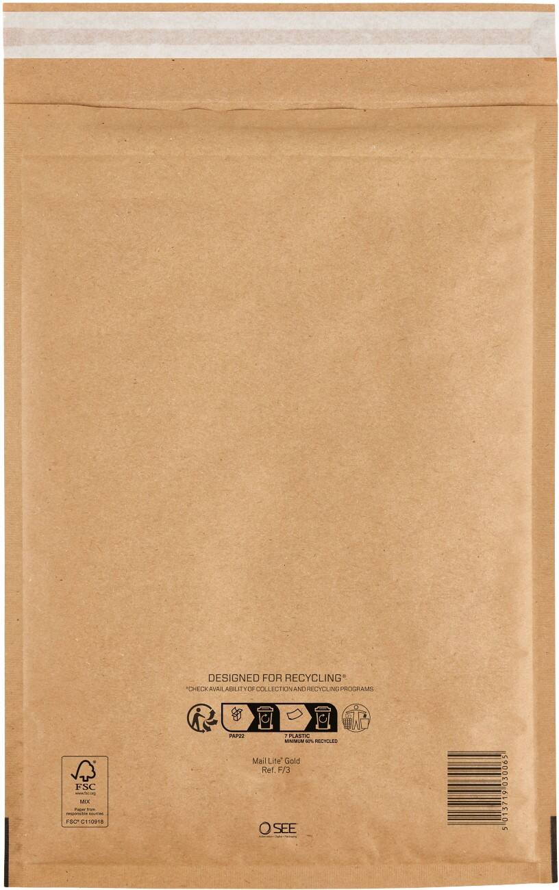 Mail Lite Padded Envelopes F/3 Gold Plain Peel and Seal Pack of 100