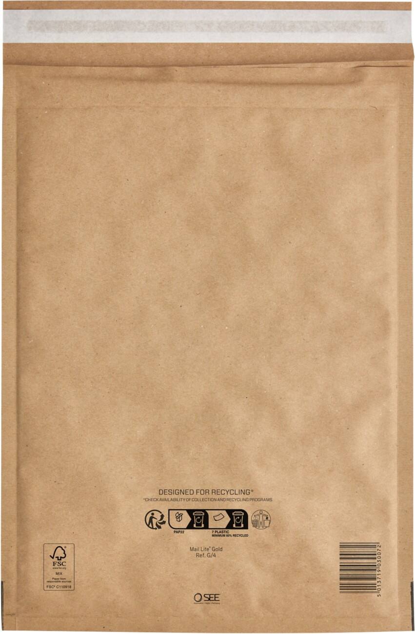 Mail Lite Padded Envelopes G/4 Gold Plain Peel and Seal Pack of 100
