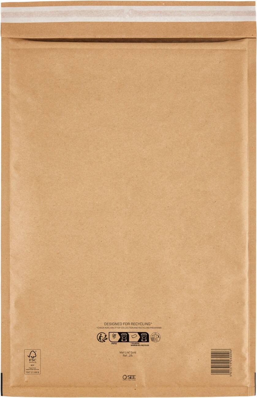 Mail Lite Padded Envelopes J/6 Gold Plain Peel and Seal Pack of 100