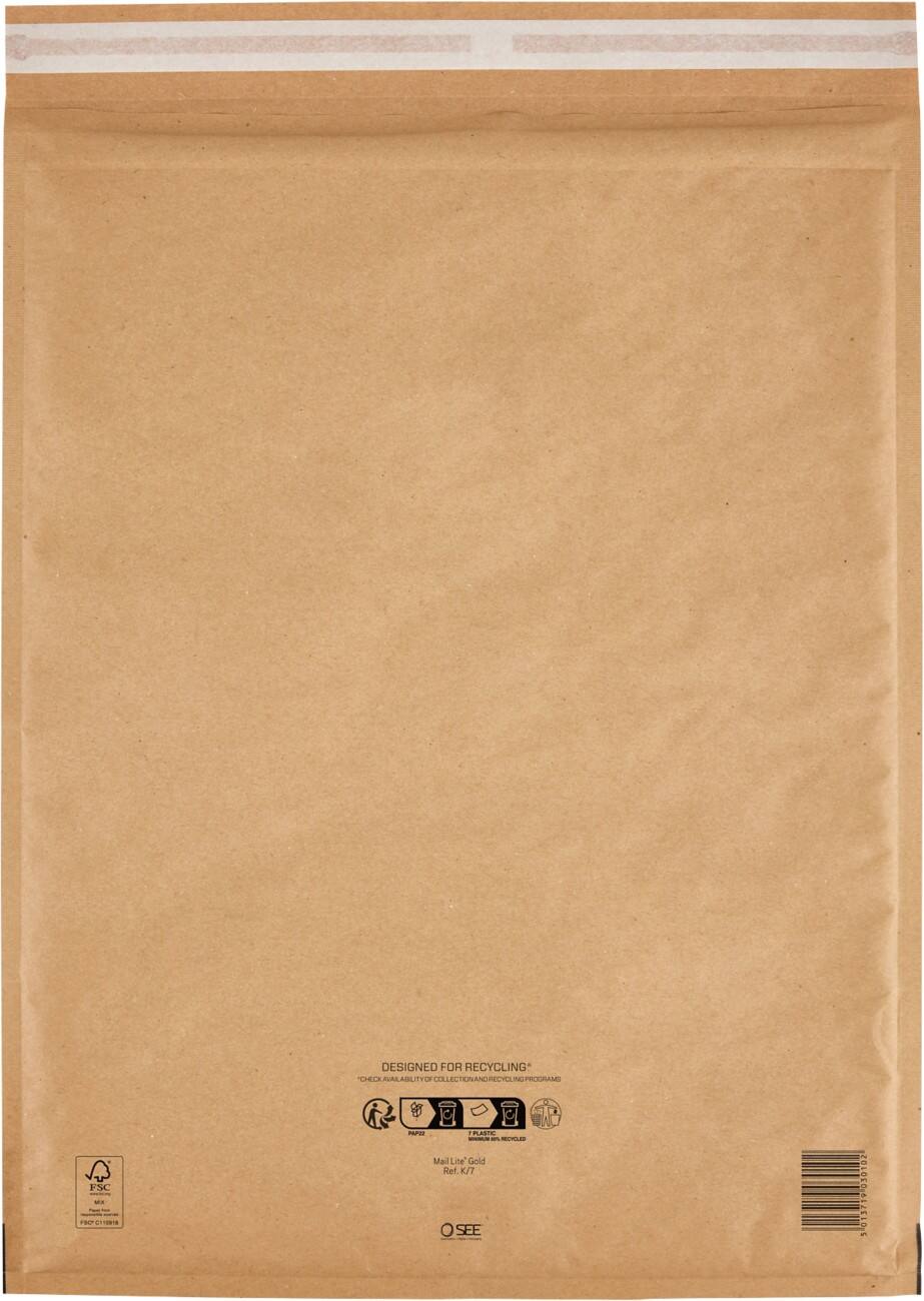 Mail Lite Padded Envelopes K/7 Gold Plain Peel and Seal Pack of 100